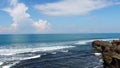 The cliffs on the coast of Bali beach, Indonesia, are traced from the air.