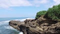 The cliffs on the coast of Bali beach, Indonesia, are traced from the air. Environmental sustainability concept.