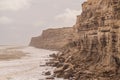 Cliffs in La Loberia, Argenina. Cloudy day with waves Royalty Free Stock Photo