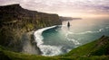 Sunset Serenade: Majestic Cliffs of Moher in Co. Clare, Ireland Royalty Free Stock Photo