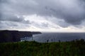 Cliffs of Moher view during cloudy sunset in County Clare, Ireland. Royalty Free Stock Photo