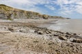 Cliffs, rock formations and beach at Southerndown on Wales` Glamorgan Heritage Coast