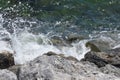 cliffs on the seashore and waves splashing on the rocks. Royalty Free Stock Photo