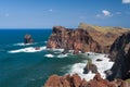 Cliffs at St Lawrence Madeira showing unusual vertical rock form Royalty Free Stock Photo