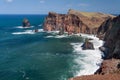Cliffs at St Lawrence Madeira showing unusual vertical rock form Royalty Free Stock Photo