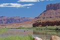Rafters float on the lazy Colorado River. Royalty Free Stock Photo