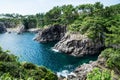 Cliffs surrounded by forest along the coastline of Seogwipo, Jeju Island, Korea Royalty Free Stock Photo