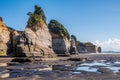 Cliffs at the Three Sisters and The Elephant Rock beach in Taranaki region of New Zealand Royalty Free Stock Photo