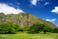 Cliffs and trees of Kualoa Ranch, Oahu Royalty Free Stock Photo