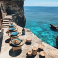Cliffside Dining Experience Romantic Table Setting with Ocean View Royalty Free Stock Photo