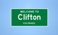 Clifton, Colorado city limit sign. Town sign from the USA.