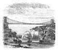 Clifton Suspension Bridge, in Clifton, Bristol to Leigh Woods, North Somerset, England, vintage engraving