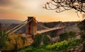 Clifton bridge illuminated at night sunset downs. Bristol. England. UK. Royalty Free Stock Photo