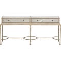 Clifton Writing Desk, Gold/White, Mirrored TV Stand Console Table with Drawer, Two-Drawer Writing Desk with white background Royalty Free Stock Photo