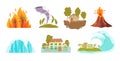 Climat cataclysms icons set cartoon vector. Flood weather disaster Royalty Free Stock Photo