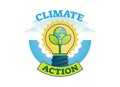 Climate action, climate change movement vector logo badge