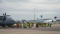 Climate activists blocking airplanes and cycling at the airport during massive protest action Royalty Free Stock Photo