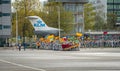 Climate activists from Extinction Rebellion and Greenpeace group marching towards the Schiphol Airport Royalty Free Stock Photo