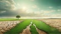 A Climate Change Concept Image. Landscape green grass and drought land Royalty Free Stock Photo