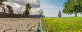 Climate change from drought to green landscape Royalty Free Stock Photo