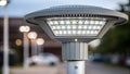 Climate Change Energy Transition Modern LED street light shines bright showing energy transition for climate change solutions Royalty Free Stock Photo