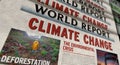 Climate change and environmental crisis newspaper printing media