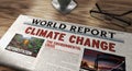 Climate change and environmental crisis newspaper on table