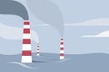 Factory exhaust pipes submerged in flood water emitting smokes. Concept for global warming Royalty Free Stock Photo