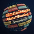 Climate change and global warming concept with related keywords on a sphere Royalty Free Stock Photo