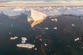 Climate change and global warming. Icebergs from a melting glacier in Greenland. UNESCO world heritage site.