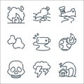 Climate change line icons. linear set. quality vector line set such as tsunami, thunderstorm, skull, global warming, battery,