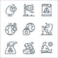 Climate change line icons. linear set. quality vector line set such as bull, deforestation, power plant, wind, world, global