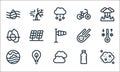 Climate change line icons. linear set. quality vector line set such as co cloud, clouds, heat wave, plastic, ecology, iceberg,