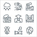 climate change line icons. linear set. quality vector line set such as global warming, leak, grasshopper, hydro power, eruption,