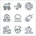 climate change line icons. linear set. quality vector line set such as pollution, polar bear, factory, meteor, rain, gas mask,