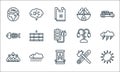 Climate change line icons. linear set. quality vector line set such as sun, fuel station, forest fire, axe, rain, fishbone, plant