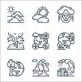 Climate change line icons. linear set. quality vector line set such as tsunami, glacier, global warming, global warming, weather,