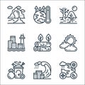 Climate change line icons. linear set. quality vector line set such as weather, tsunami, trash, sun, deforestation, sea level,