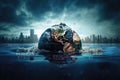 Climate change makes planet Earth drowning Royalty Free Stock Photo