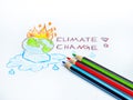 Climate change painted earth with fire and ice cubes Royalty Free Stock Photo
