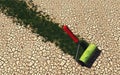 Climate change. Roller on dry land painting grass Royalty Free Stock Photo