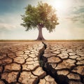 Climate Change: Tree on Drought-Ridden Land. Generative AI