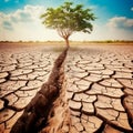 Climate Change: Tree on Drought-Ridden Land. Generative AI