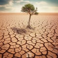 Climate Change: Tree on Drought-Ridden Land. Generative AI