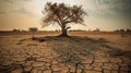 Climate change withered tree and dry earth.