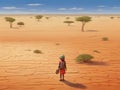 Climate change and World environmental concept. Children looking at drying river after Drought impact on summer. Royalty Free Stock Photo