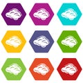 Climate cloud icons set 9 vector