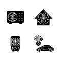 Climate control black glyph icons set on white space Royalty Free Stock Photo