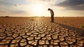 Man watching climate Crisis. Earths Drying and Depleting Ecosystems in the Face of Climate Change. Royalty Free Stock Photo