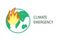 Climate Emergency Declaration petition. Icon planet earth, fires, global warming. Ecological problems, environmental pollution of